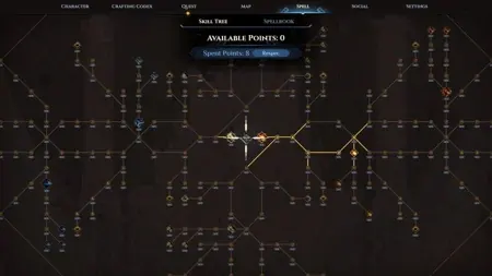 The branching skill tree in Dimraeth.