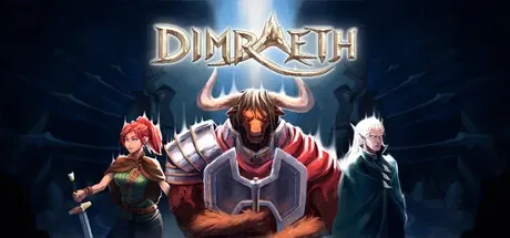 Dimraeth Steam artwork showing three fantasy adventurers beneath the game title.